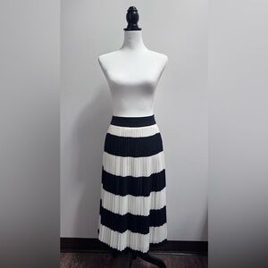 J. Crew Black and White Striped Pleated Midi Skirt